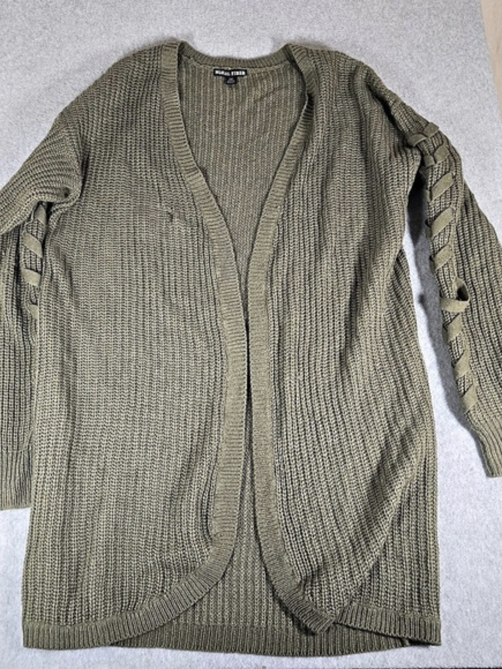 Moral Fiber 2X Olive Lace Up Sleeve Cardigan